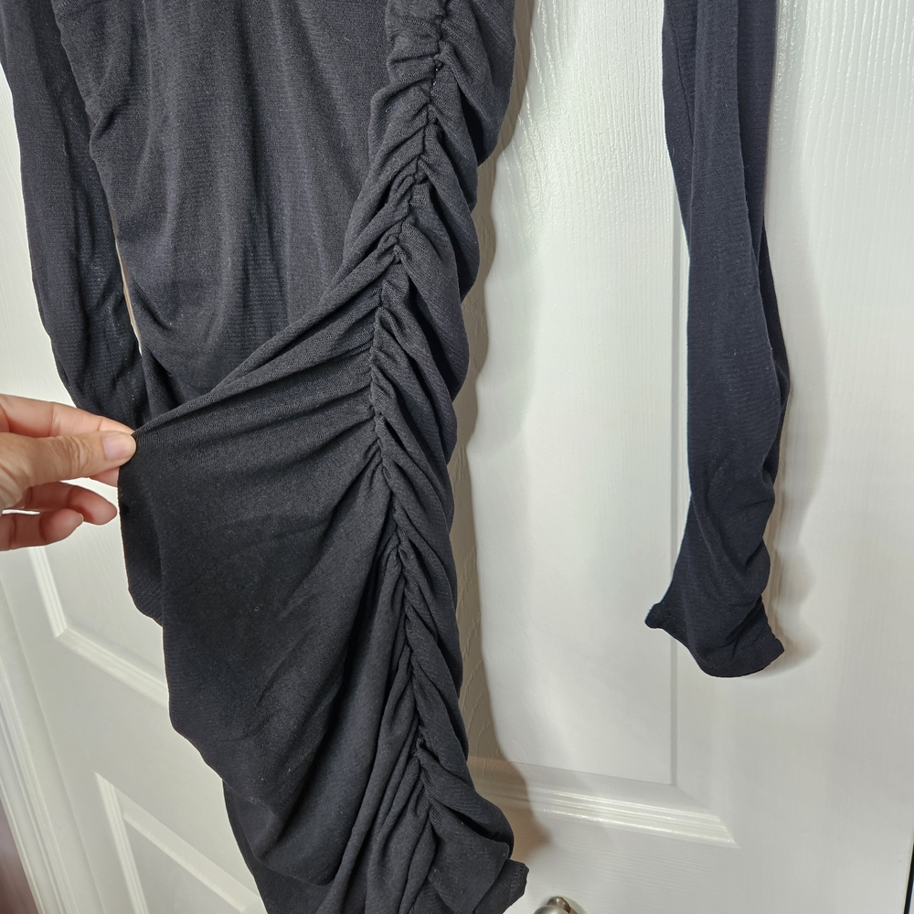 NWT Anthropologie Black Vneck Ruched Midi Mesh Dress Size L - Picture 8 of 11